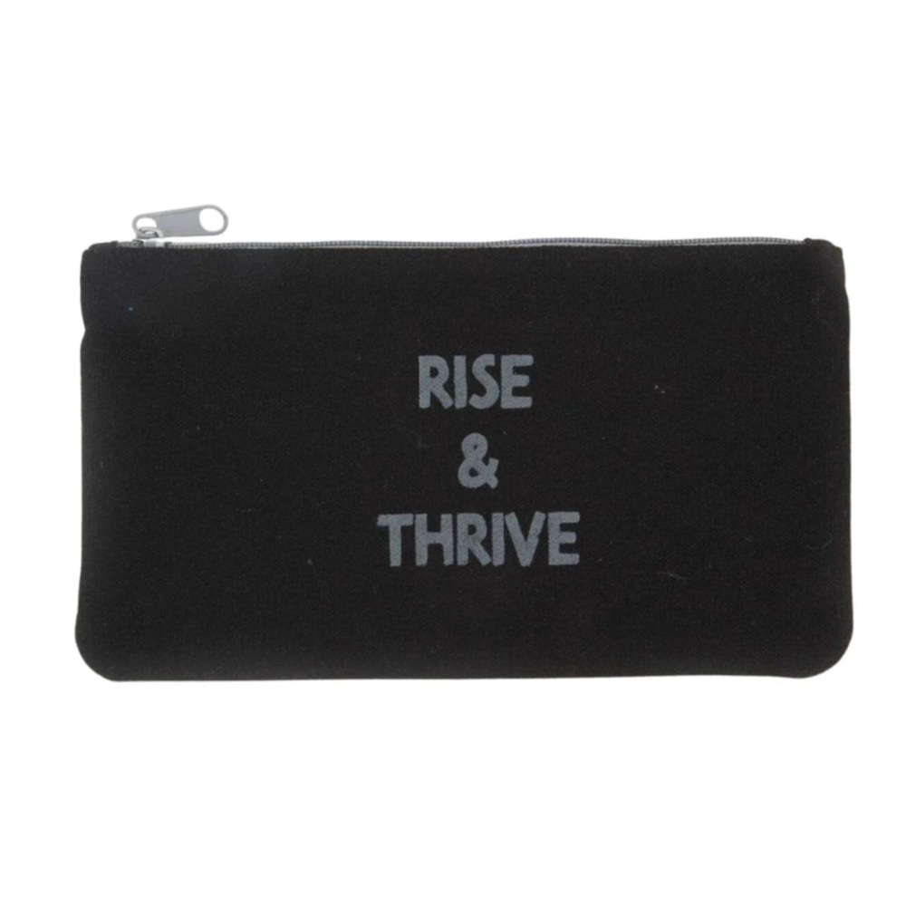 Rise & Thrive Makeup Bag, Black Makeup Bag, Pencil Case, Inspirational Gift